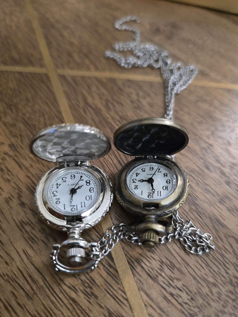 Antique-Style Pocket Watch Necklace - Silver and Antique Bronze